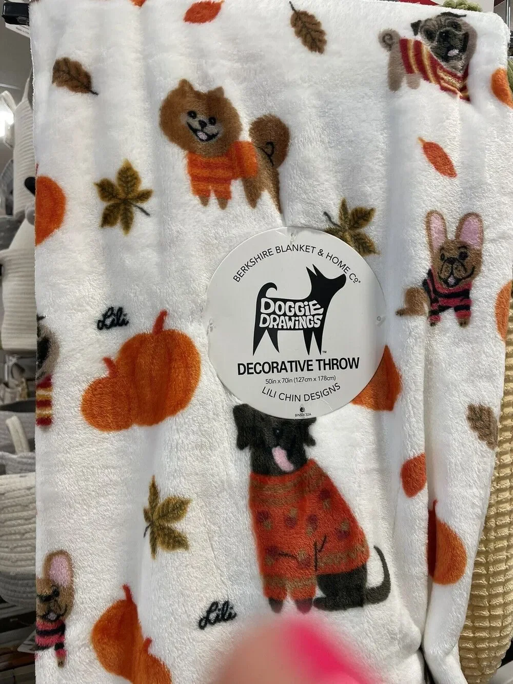 DOGS 50x70” Fall Leaves Pumpkins Dog Pumpkin Throw Blanket LAB PUG POMERANIAN